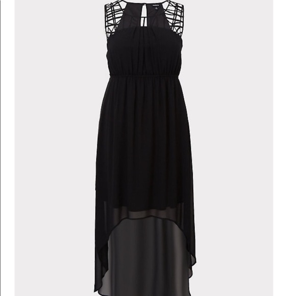 torrid Dresses & Skirts - Black Chiffon Lattice Yoke Hi-Lo Dress